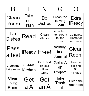 House/ School Work Bingo Card