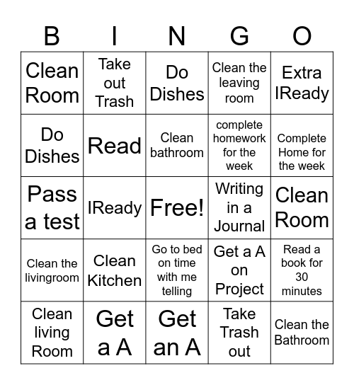 House/ School Work Bingo Card