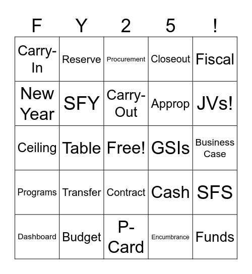 Fiscal New Year Bingo Card