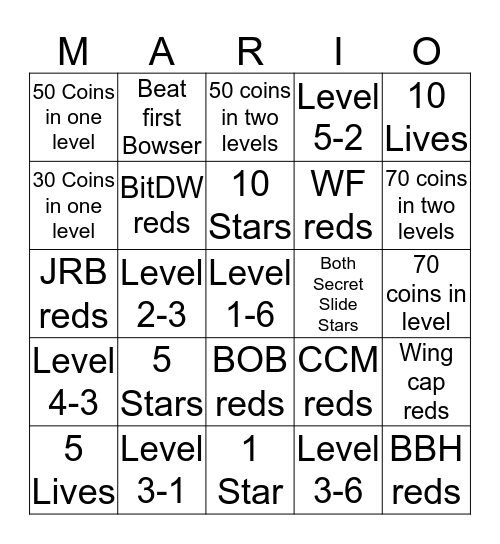Super Mario 64 Bingo Card