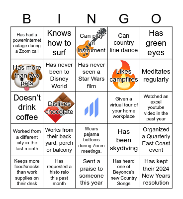 East Coast Bingo Card