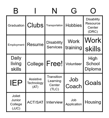 What will you do after High School? Bingo Card