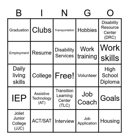 What will you do after High School? Bingo Card