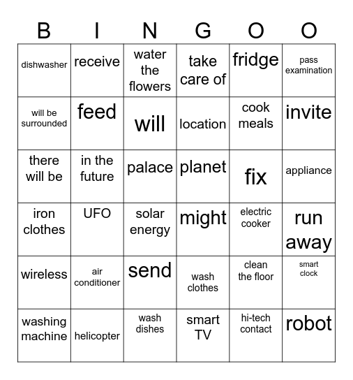 UNIT 10: OUR HOUSES IN THE FUTURE Bingo Card