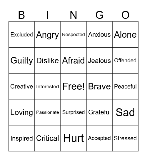 EMOTION BINGO Card