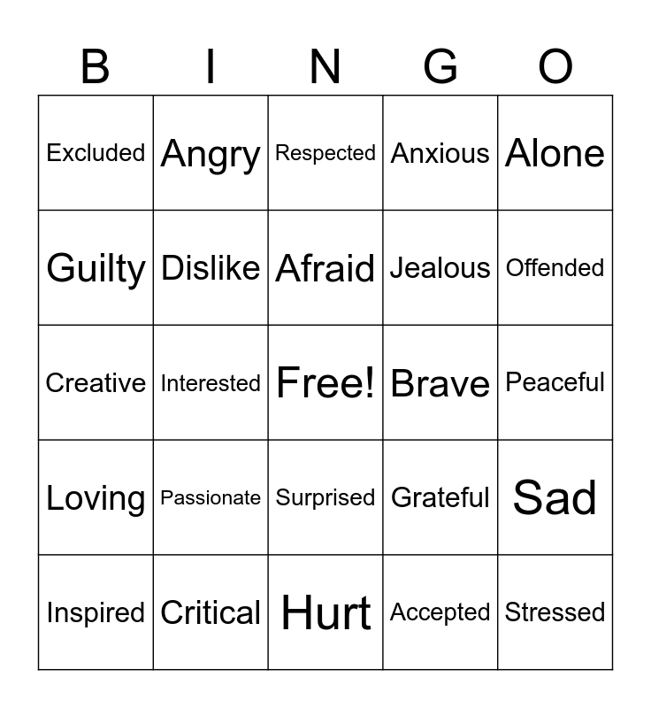 Free Printable Emotion Bingo Game