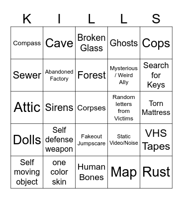 Horror Bingo Card