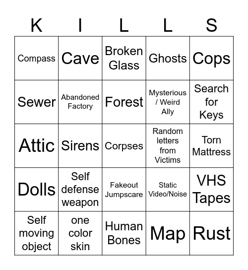 Horror Bingo Card