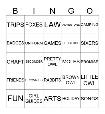 BROWNIE BINGO Card