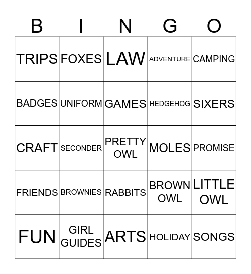 BROWNIE BINGO Card