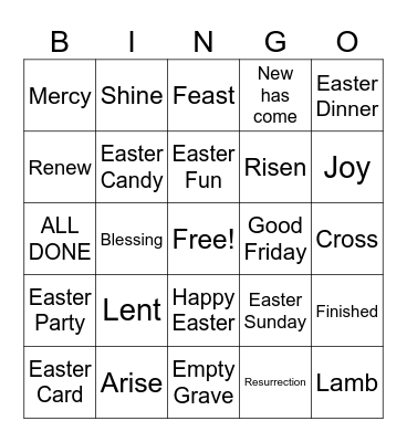 Easter Bingo 3/30 Bingo Card