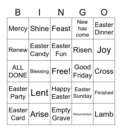 Easter Bingo 3/30 Bingo Card