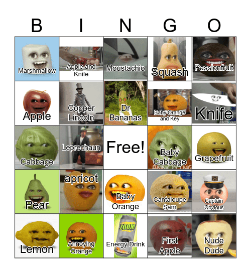 F9 Annoying Orange Bingo Card