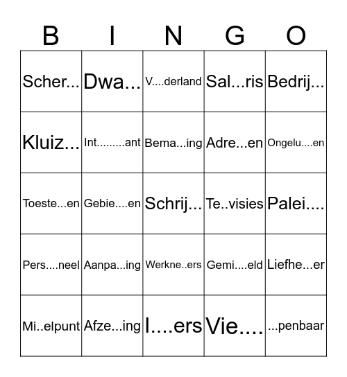 Woorden Spelling! Bingo Card