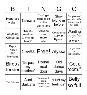 Jeanne Bingo Card