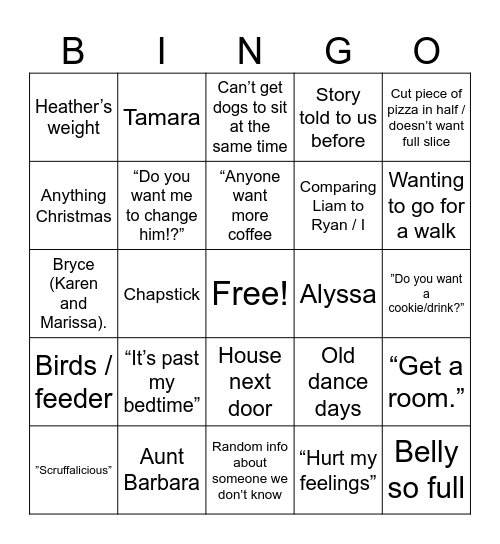 Jeanne Bingo Card