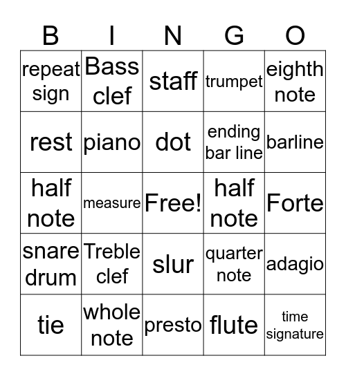 Musical terms Bingo Card