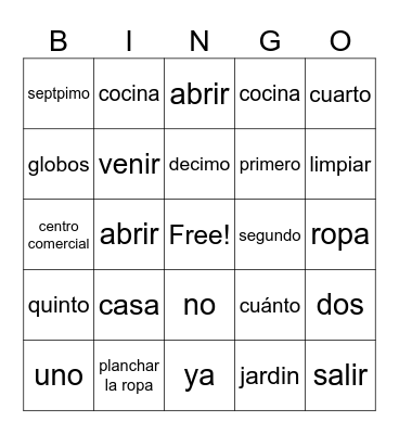 SP1 Unit 5 F - Block Bingo Card