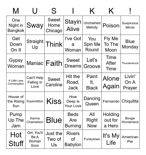 Vinstogo Musikkbingo 6 Bingo Card