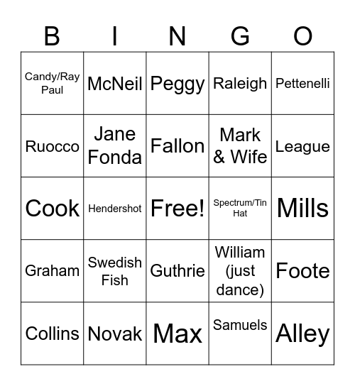 GLC All-Stars Bingo Card