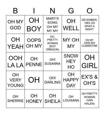 OH! Bingo Card