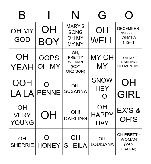 OH! Bingo Card