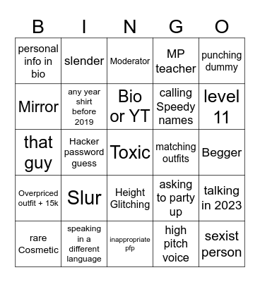 reccenter Bingo Card