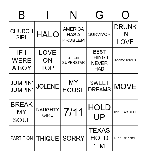 BEYONCE Bingo Card