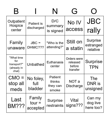 JBC Transfer Bingo Card