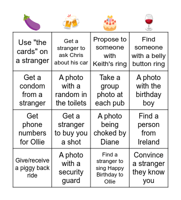 Ollie's Birthday Bingo Card
