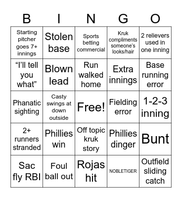 Phillies 2024 Bingo Card