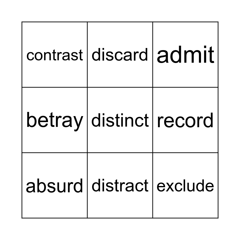 Unit 1 Vocab (Lessons 1-5) Bingo Card
