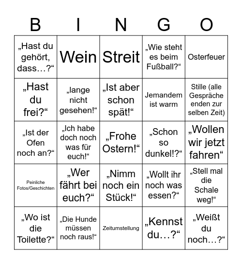 Ostern Bingo Card