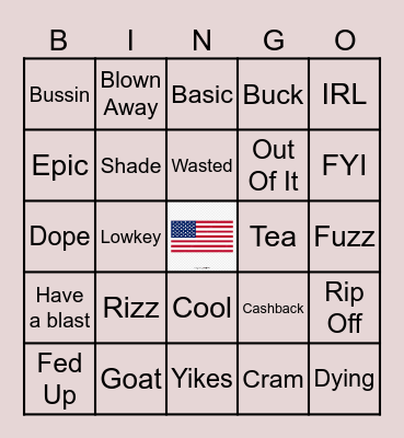 American Slang Bingo Card