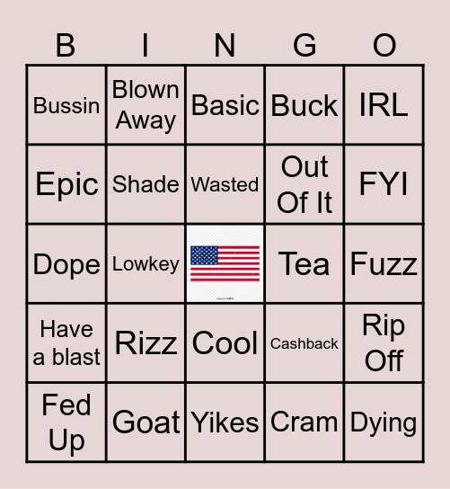 American Slang Bingo Card