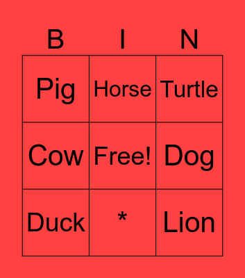 Animals Bingo Card