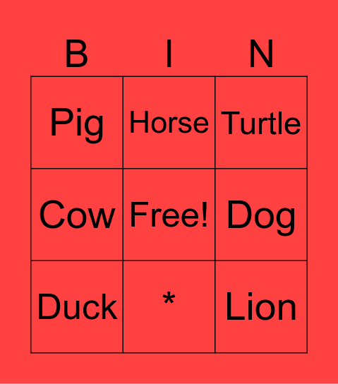 Animals Bingo Card