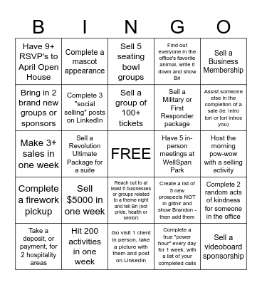 April Sales Bingo Card