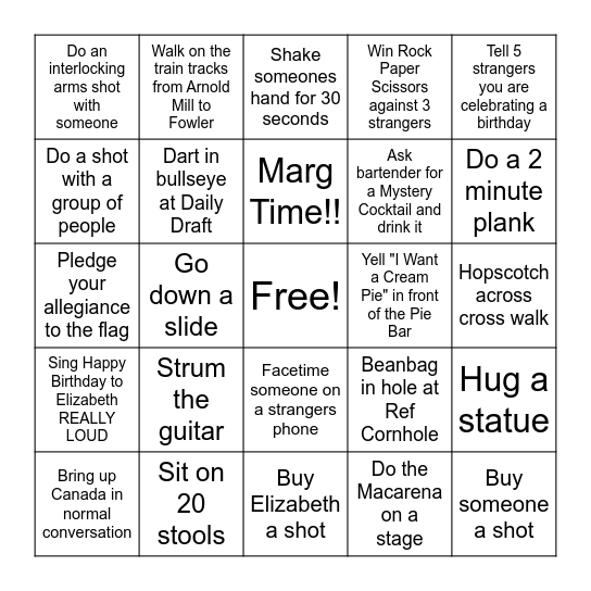 Woodstock Bar Hop Bingo Card