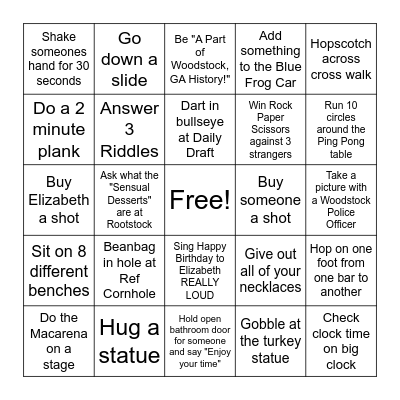 Woodstock Bar Hop Bingo Card