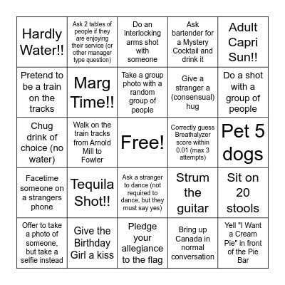 Woodstock Bar Hop Bingo Card