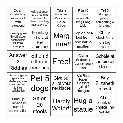 Woodstock Bar Hop Bingo Card