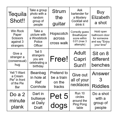 Woodstock Bar Hop Bingo Card
