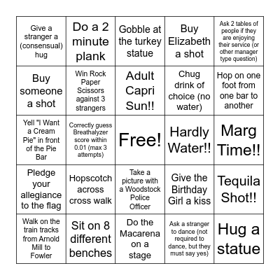 Woodstock Bar Hop Bingo Card