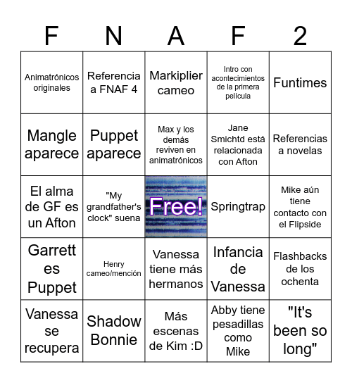 FNAF 2 MOVIE (TRAILER AND MOVIE) Bingo Card