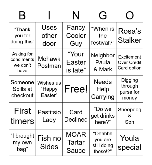 Fish Dinner 3/30/24 Bingo Card