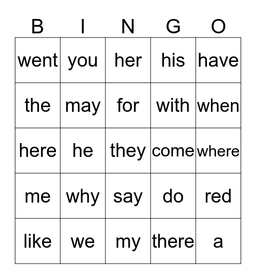 spelling bingo Card
