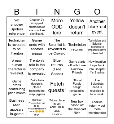 Rainbow Friends Chapter 3 Bingo Card