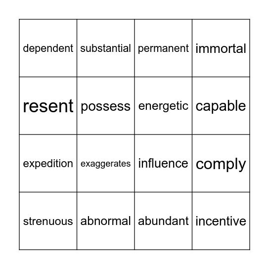 Vocab Lessons 11-19 Bingo Card