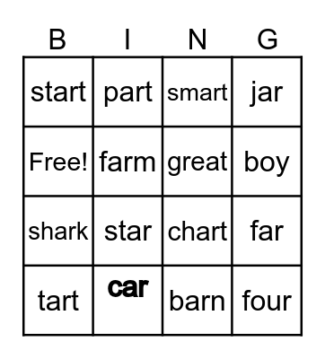 ar words Bingo Card